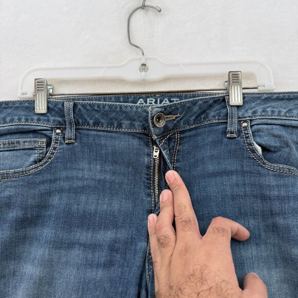 Ariat Jeans Womens 33R (36x30) Blue Bootcut Stretch Western Embellished Whisker - Picture 9 of 14